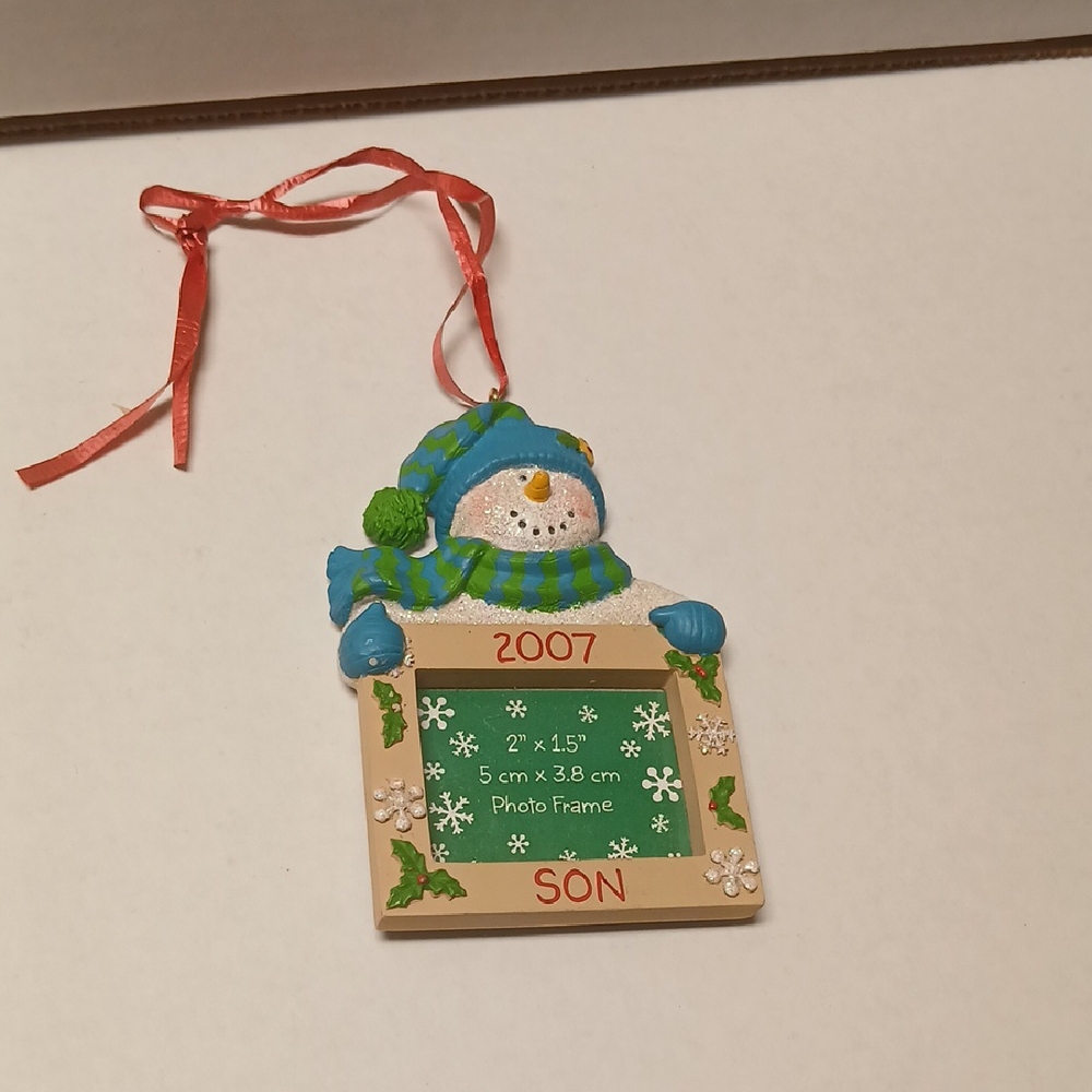 AGC Vintage Snowman Photo Frame Ornament 2007 Son GUC